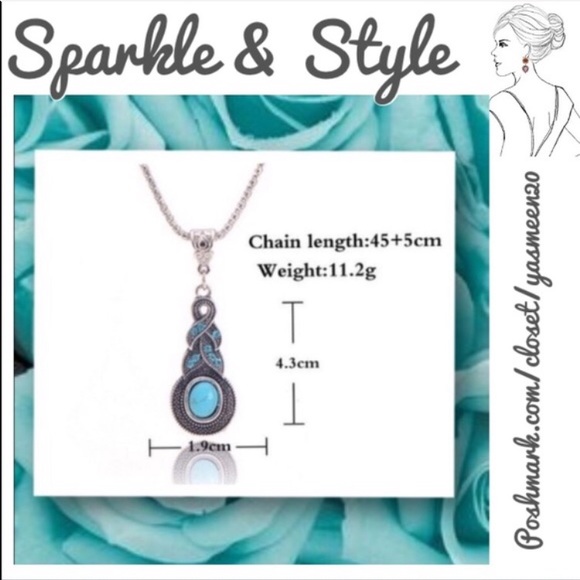 🌟 Antique silver with turquoise stone necklace🌟 - Picture 4 of 4